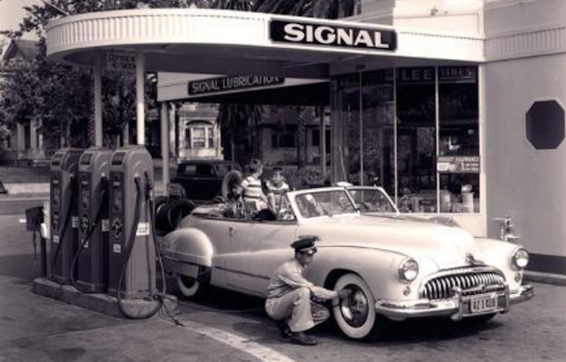 Vintage photograph at petrol station